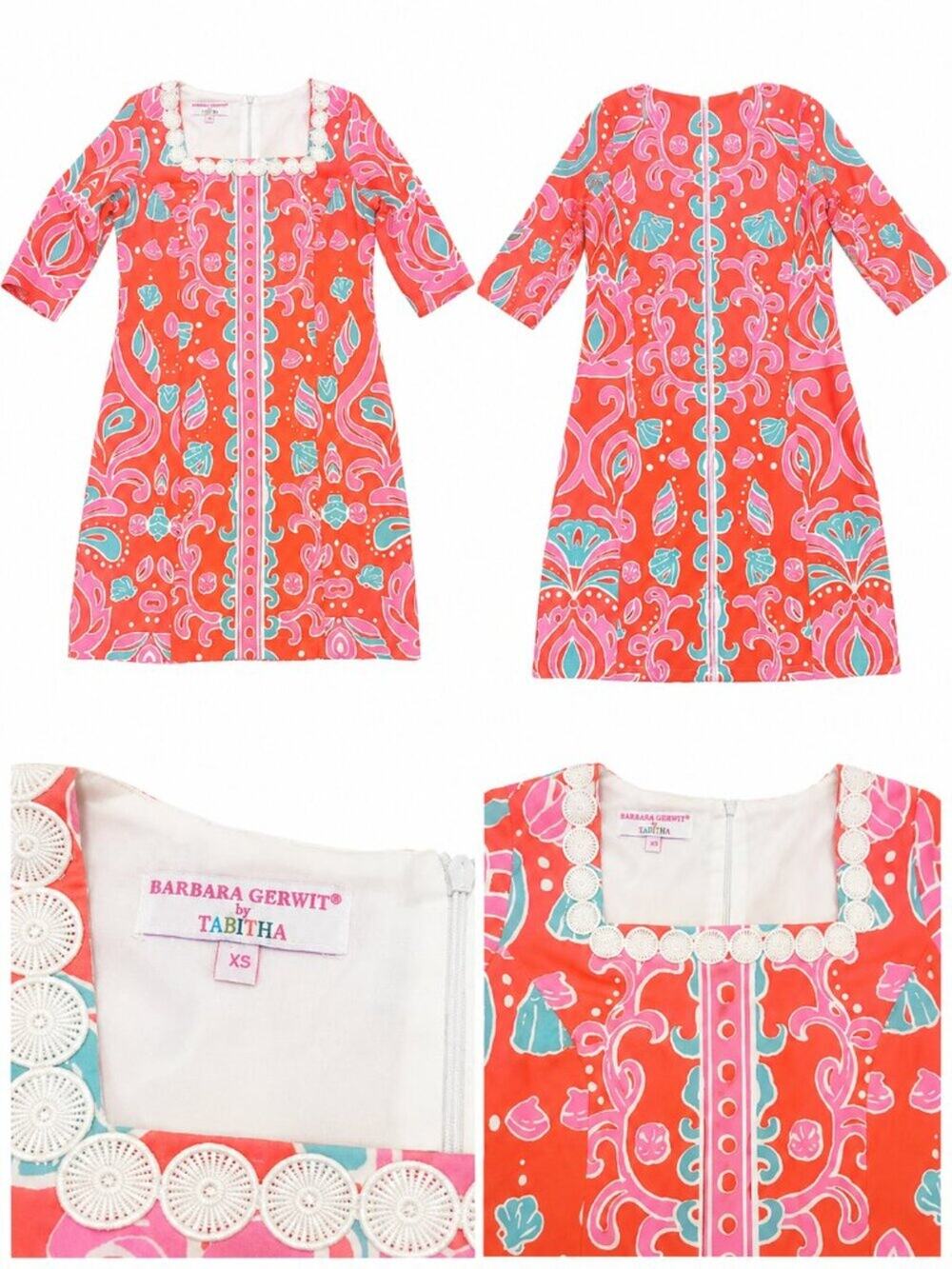Barbara Gerwit by Tabitha XS Coral Shift Dress Mod 60s Beach Coastal Preppy